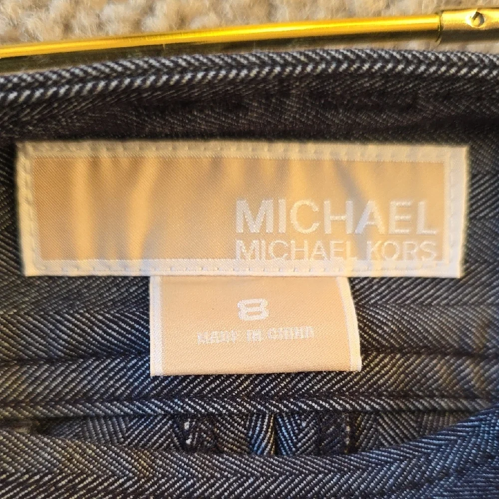 Michael Kors Blue Herringbone Wide Leg Hip Slung Pants 8